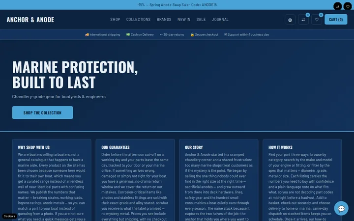 Anchor & Anode storefront — a marine equipment store built on NEXT BASKET AI