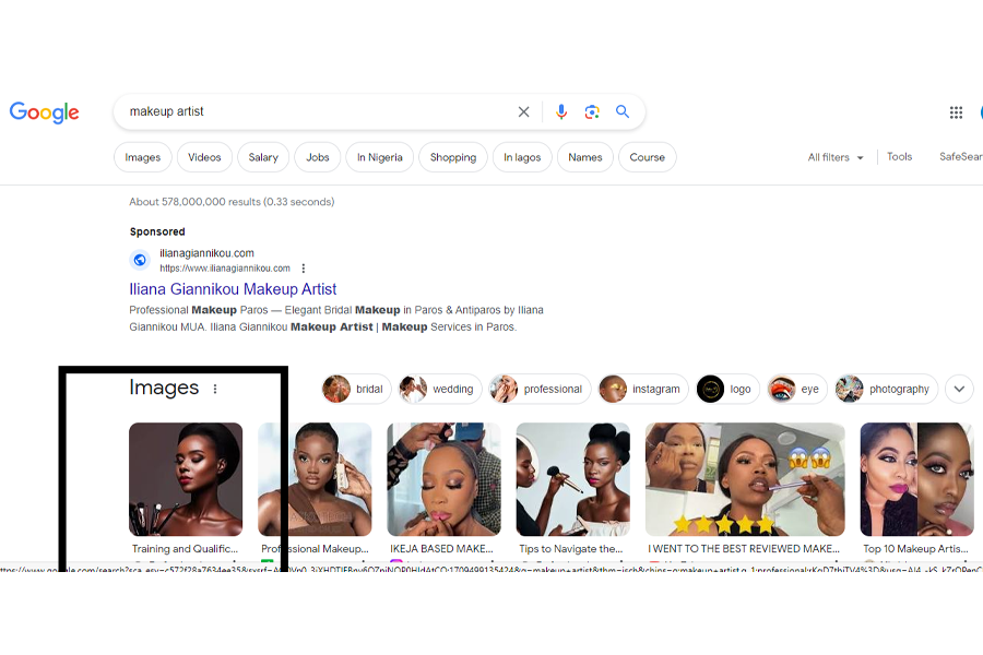 Screenshot of the images section in Google search results