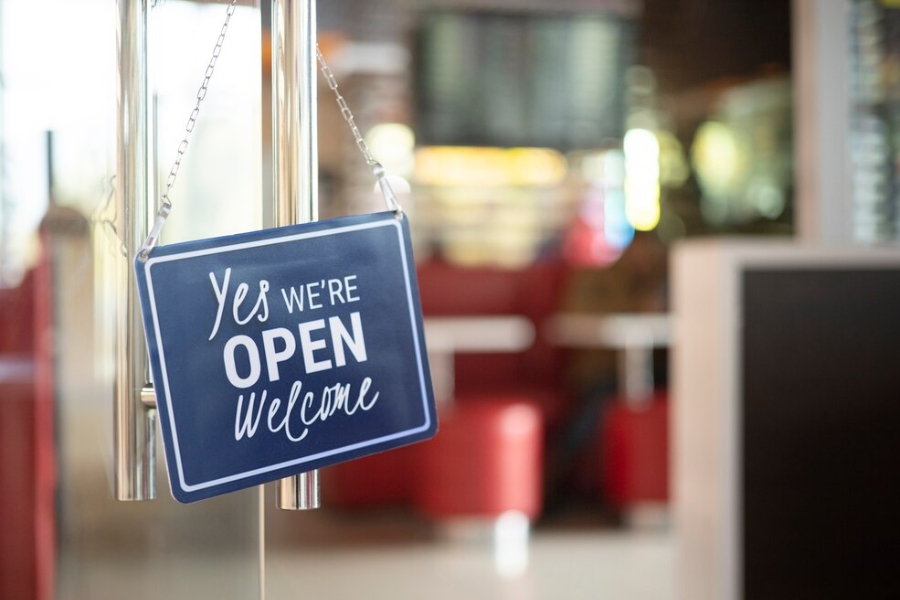 Open sign at storefront